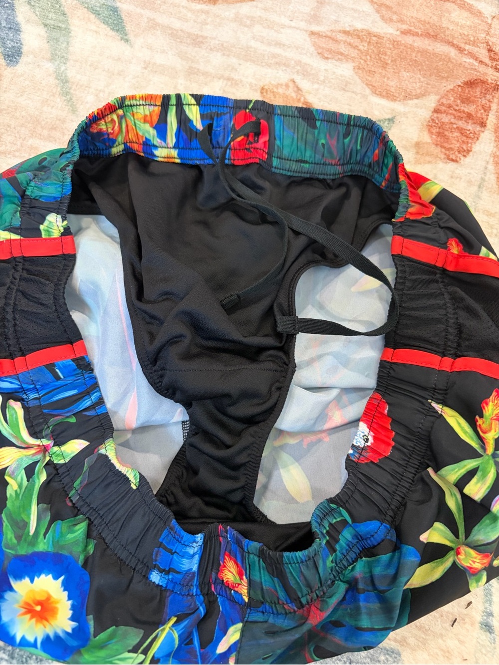 Nike Dri-Fit Tempo Tropical Plant Floral Peacock Athletic Running Shorts Black - Picture 6 of 8